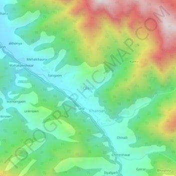 Mapa topográfico Oleni, altitud, relieve