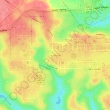Mapa topográfico Fort Eisenhower, altitud, relieve