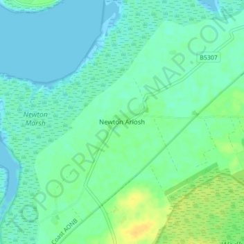 Mapa topográfico Newton Arlosh, altitud, relieve