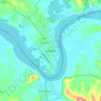 Mapa topográfico San Javier, altitud, relieve