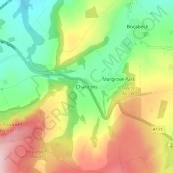 Mapa topográfico Charltons, altitud, relieve