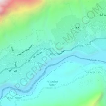 Mapa topográfico Sheraz, altitud, relieve