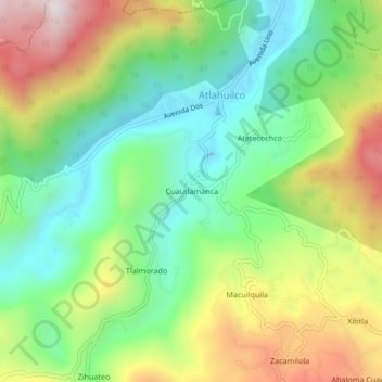 Mapa topográfico Cuautlamanca, altitud, relieve