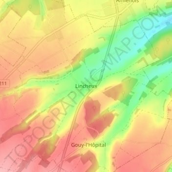 Mapa topográfico Lincheux, altitud, relieve