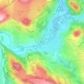 Mapa topográfico Volhac, altitud, relieve