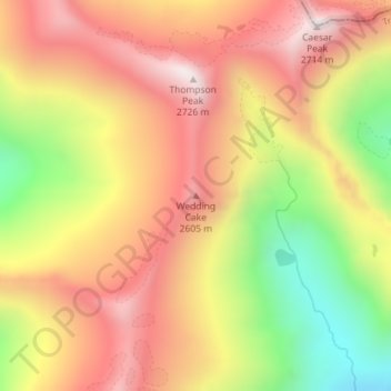 Mapa topográfico Wedding Cake, altitud, relieve