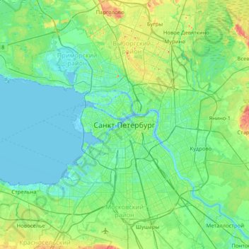 Mapa topográfico San Petersburgo, altitud, relieve