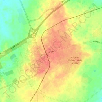 Mapa topográfico Abqaiq, altitud, relieve