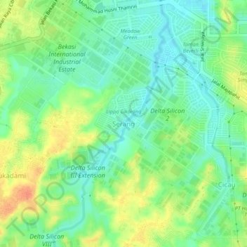 Mapa topográfico Serang, altitud, relieve