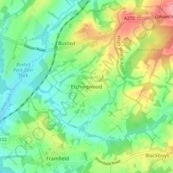Mapa topográfico Etchingwood, altitud, relieve