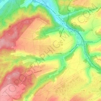Mapa topográfico Aixheim, altitud, relieve