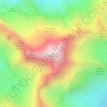 Mapa topográfico Cima de' Piazzi, altitud, relieve