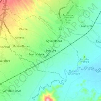 Mapa topográfico Boraure, altitud, relieve