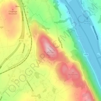 Mapa topográfico Fathom Mountain, altitud, relieve