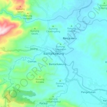 Mapa topográfico Bantarkawung, altitud, relieve