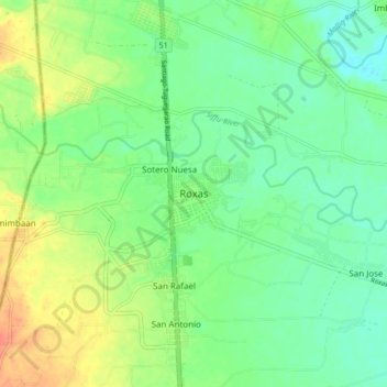 Mapa topográfico Roxas, altitud, relieve