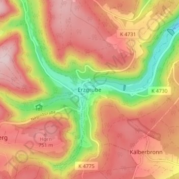 Mapa topográfico Erzgrube, altitud, relieve