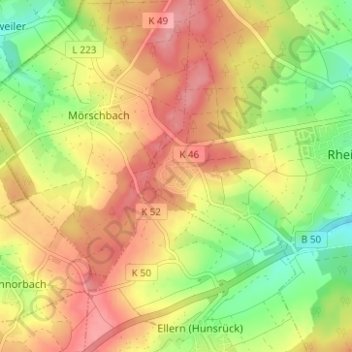Mapa topográfico Waldsiedlung Römerstraße, altitud, relieve