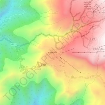 Mapa topográfico Farellones, altitud, relieve