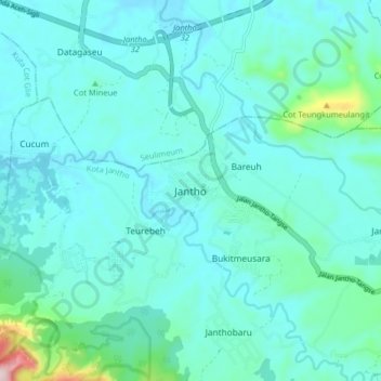 Mapa topográfico Jantho, altitud, relieve