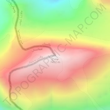 Mapa topográfico Noshaq, altitud, relieve