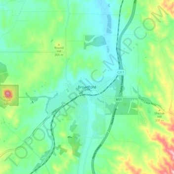 Mapa topográfico Broadford, altitud, relieve
