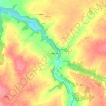 Mapa topográfico Chez Monroux, altitud, relieve