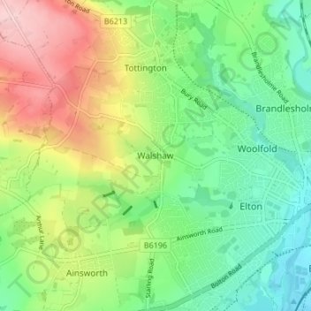 Mapa topográfico Walshaw, altitud, relieve