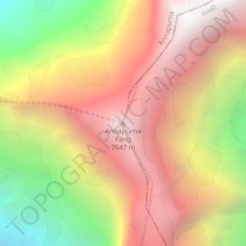 Mapa topográfico Annapurna Fang, altitud, relieve