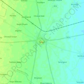 Mapa topográfico Nagar, altitud, relieve