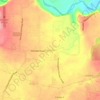 Mapa topográfico Dacudao, altitud, relieve