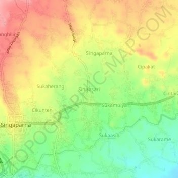 Mapa topográfico Singasari, altitud, relieve
