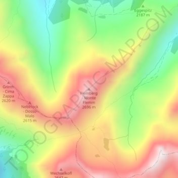 Mapa topográfico Flemberg - Monte Flemm, altitud, relieve