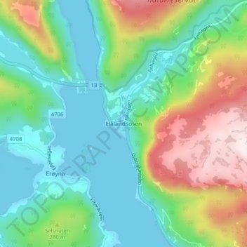 Mapa topográfico Hålandsosen, altitud, relieve