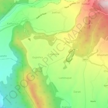 Mapa topográfico Labankar, altitud, relieve