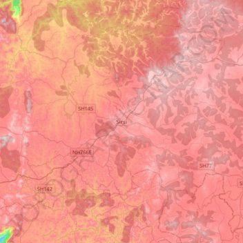 Mapa topográfico Sirsi, altitud, relieve