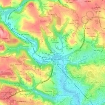 Mapa topográfico Kerben, altitud, relieve