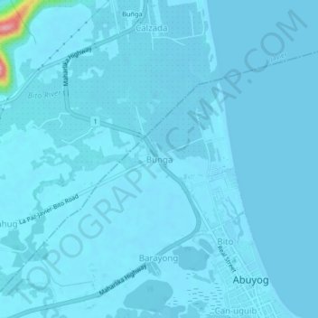 Mapa topográfico Bunga, altitud, relieve