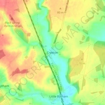Mapa topográfico Creeton, altitud, relieve