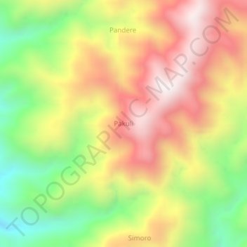 Mapa topográfico Pakuli, altitud, relieve