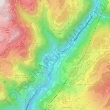 Mapa topográfico Atzwang - Campodazzo, altitud, relieve