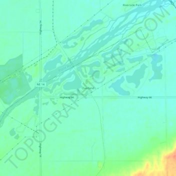Mapa topográfico Overland, altitud, relieve
