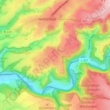 Mapa topográfico Widdert, altitud, relieve