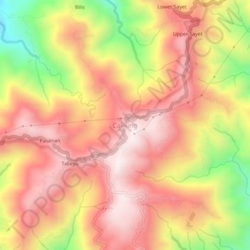 Mapa topográfico Caliking, altitud, relieve