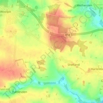 Mapa topográfico Borley Green, altitud, relieve
