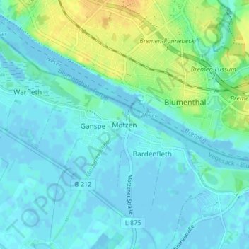 Mapa topográfico Motzen, altitud, relieve