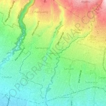 Mapa topográfico Ciwaruga, altitud, relieve