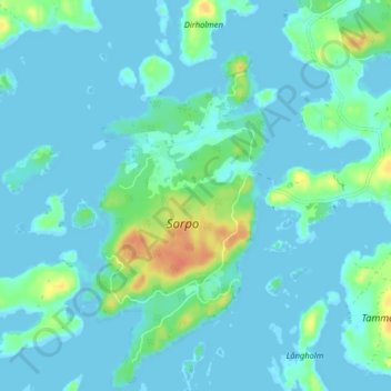 Mapa topográfico Sorpo, altitud, relieve