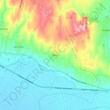 Mapa topográfico Πέλλα, altitud, relieve