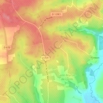 Mapa topográfico Poitier, altitud, relieve